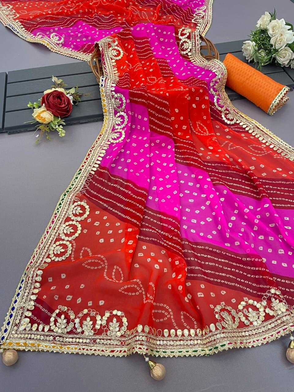 YNF FAUX GEORGETTE JHT 15 SAREES WHOLESALE GEORGETTE LEHERIYA RAJASTHANI SAREES MANUFACTURER 