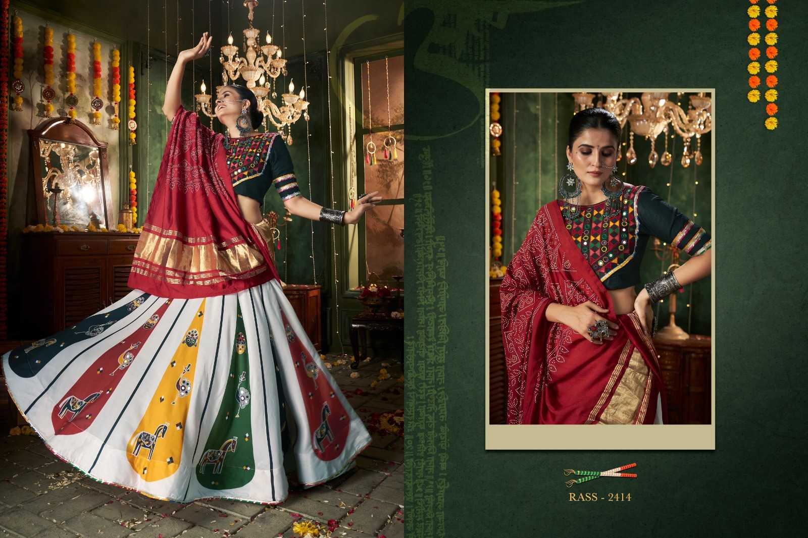 YNF MUSLIN COTTON RLH 2414 LEHENGAS WHOLESALE TRADITIONAL NAVRATRI CHANIYA CHOLI LEHENGAS EMANUFACTURER