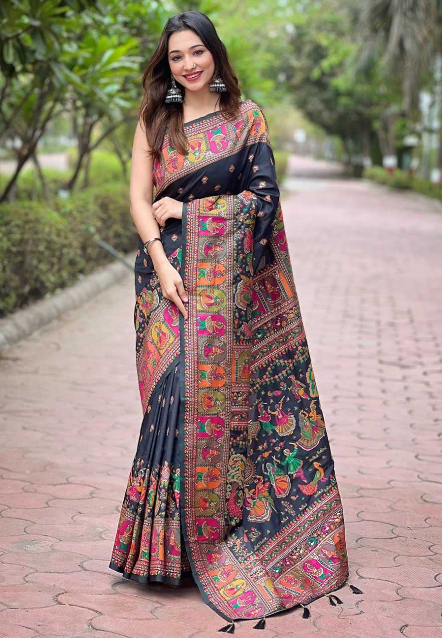 YNF PASHMINA REW PASHMINA BLACK SAREES WHOLESALE WORK KASHMIRI SAREES MANUFACTURER