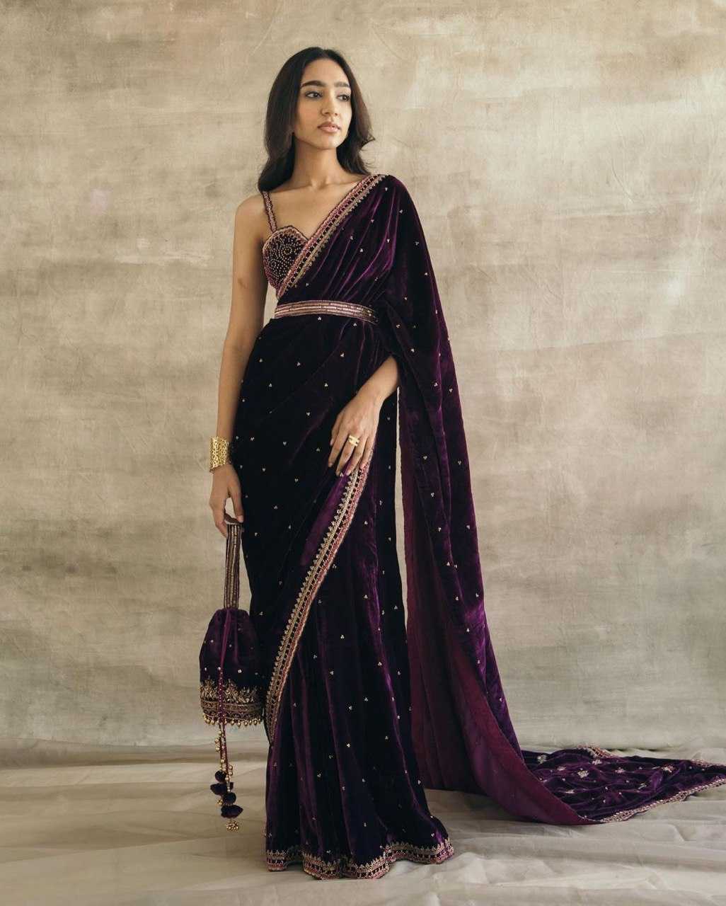 YNF VELVET RIN141 1569 SAREES WHOLESALE DESIGNER PARTY WEAR VELVET EMBROIDERED VISCOSE SAREES MANUFACTURER