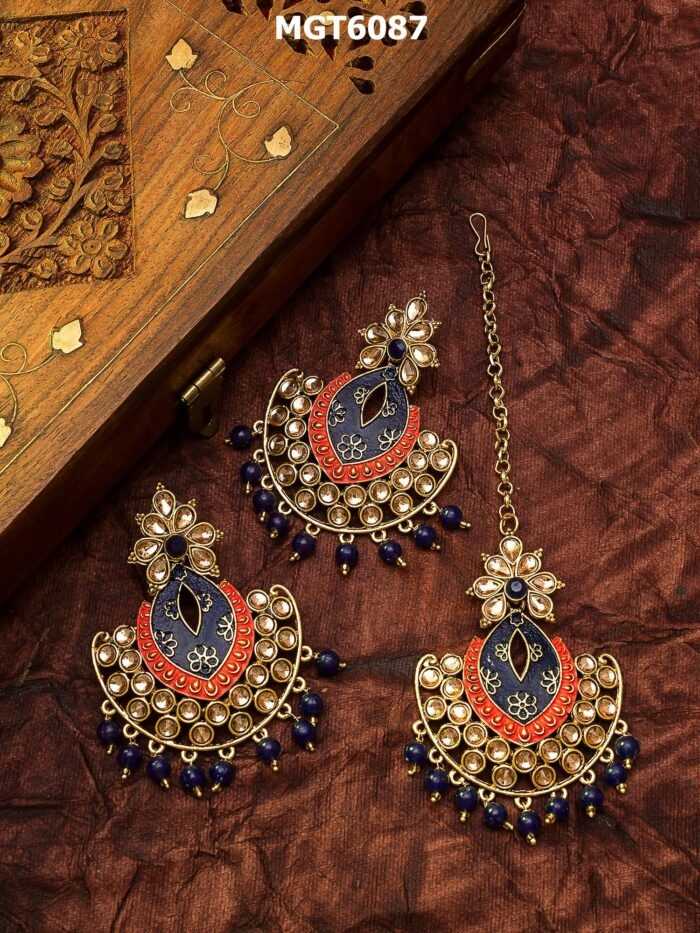 YNF BRASS KESH105 MGT6087 WOMENS JEWELLERY WHOLESALE MAANG TIKKA KUNDAN EARRINGS MANUFACTURER