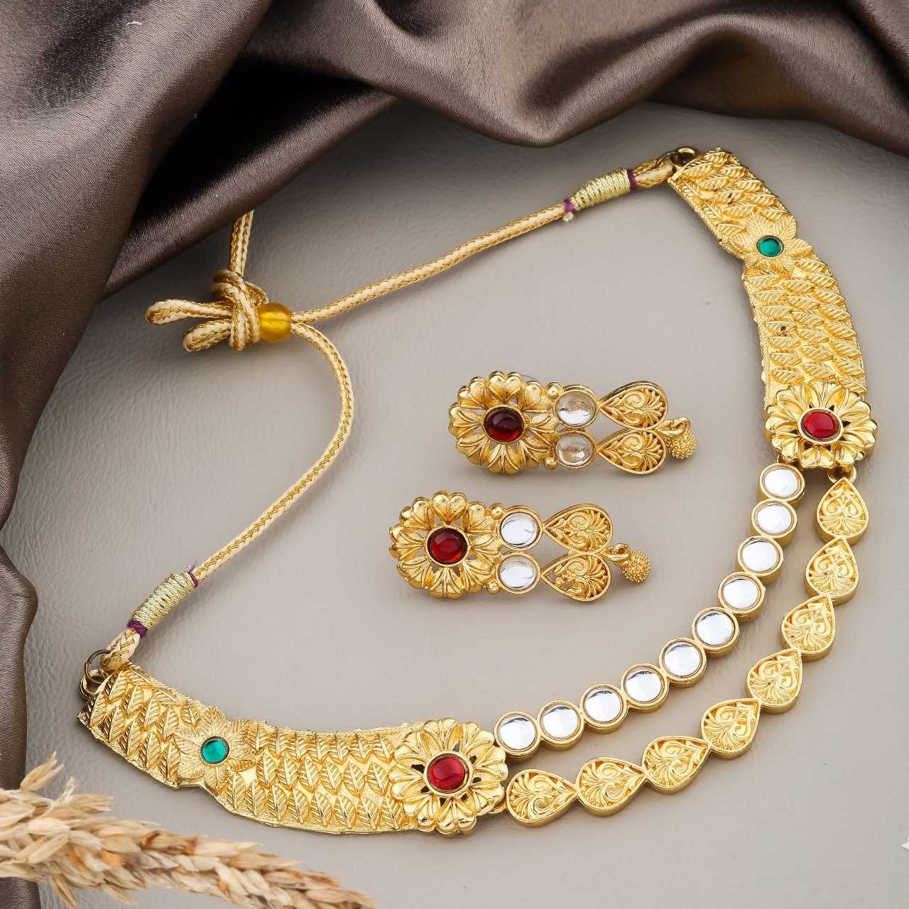 YNF BRASS KESH191 KAC305 WOMENS JEWELLERY WHOLESALE KUNDAN GOLDEN NECKLACES SET MANUFACTURER