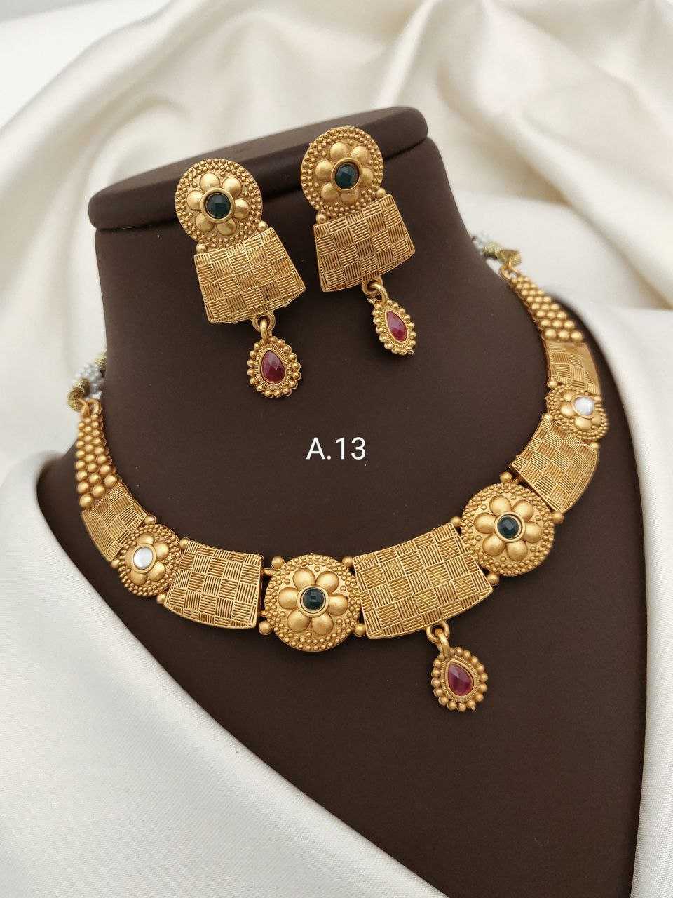 YNF BRASS KESH193 ROR61 B WOMENS JEWELLERY WHOLESALE RAJWADI NECKLACES SET GOLDEN NECKLACE SET MANUFACTURER