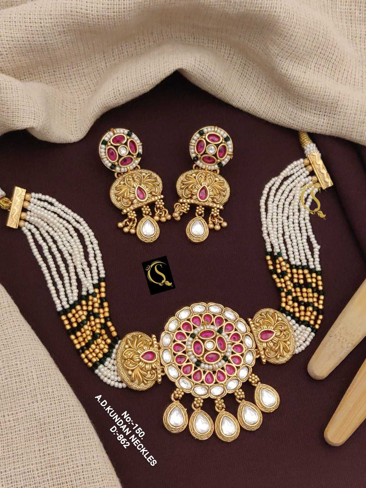 YNF BRASS RAJWADI52 WOMENS JEWELLERY WHOLESALE KUNDAN CHOKER NECKLACES SET MANUFACTURER