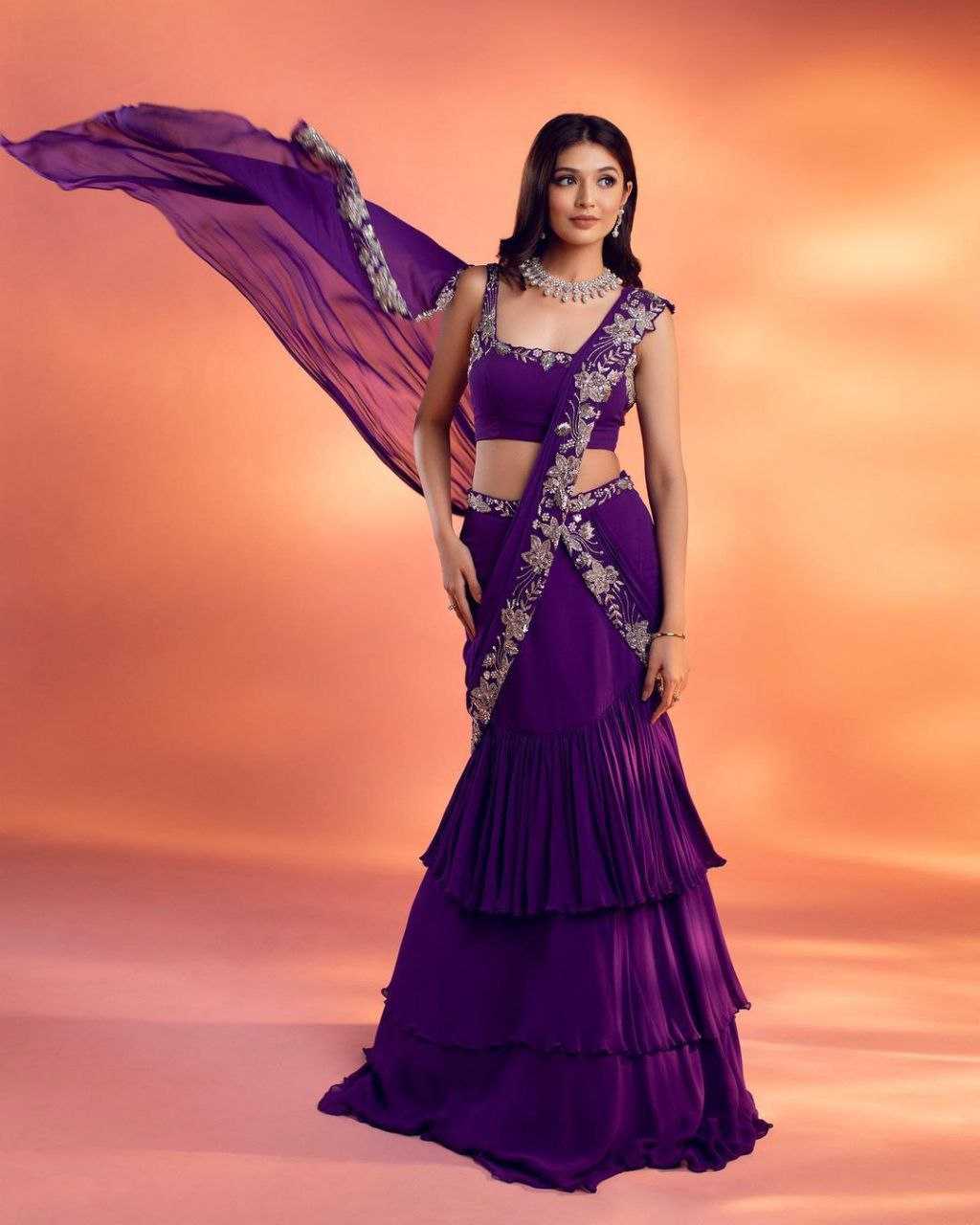 YNF CHINON KESH176 113 LEHENGA SAREES WHOLESALE LEHENGA SAREES FANCY EMBROIDERED RUFFLE PURPLE LEHENGAS MANUFACTURER