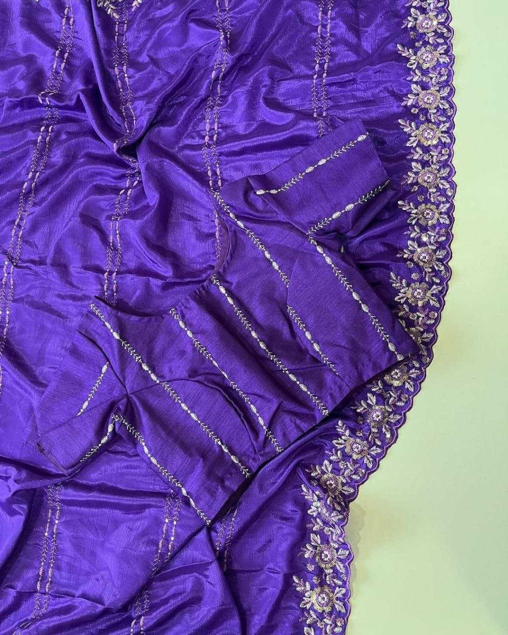 YNF CHINON SILK KESH189 Suhani-10 SAREES WHOLESALE SEQUENCE WORK CUTWORK SILK PURPLE SAREES MANUFACTURER