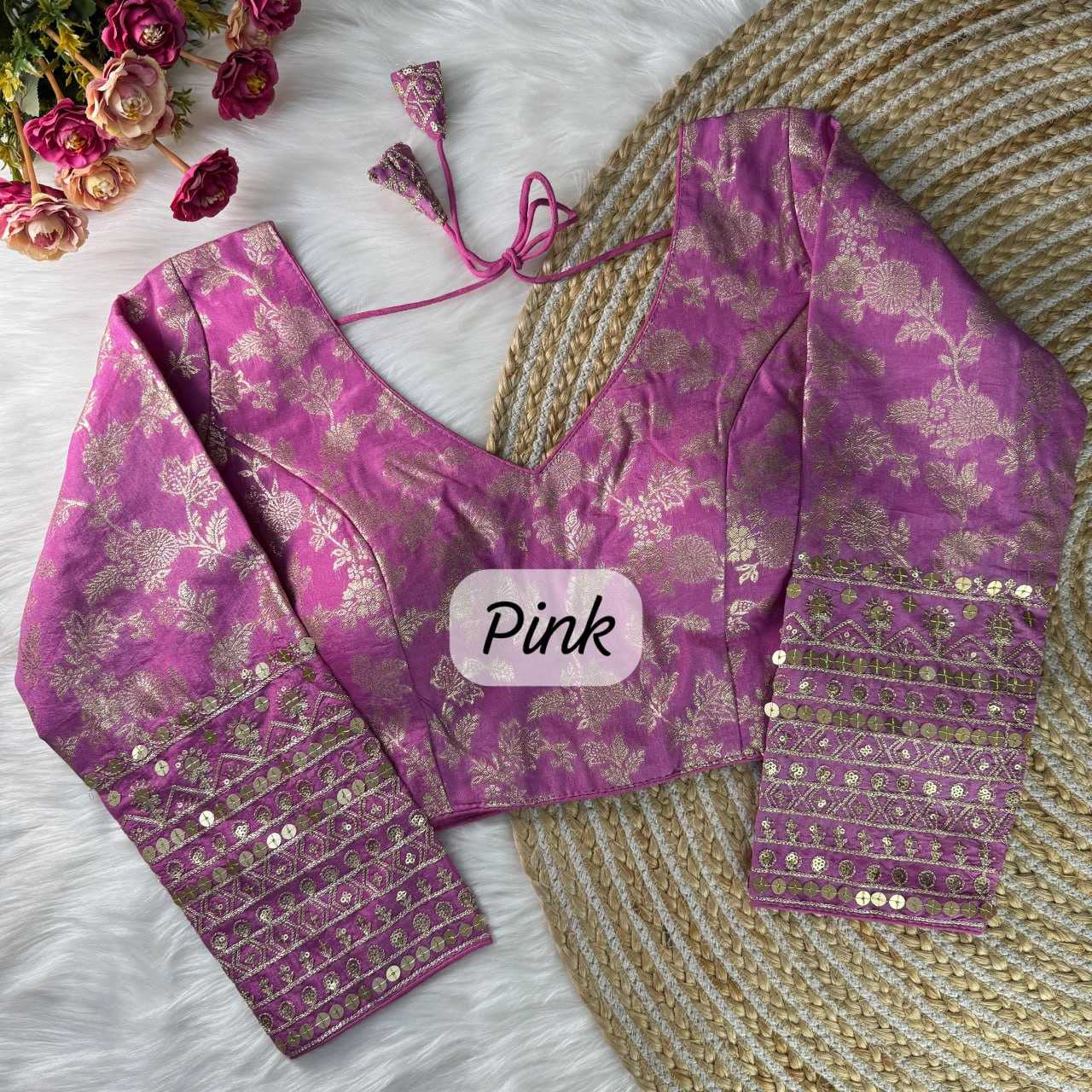 YNF DOLA SILK KESH111 RRK25 READYMADE BLOUSE WHOLESALE V-NECK SEQUENCE EMBROIDERY PARTY WEAR FASHION SILK BLOUSE MANUFACTURER