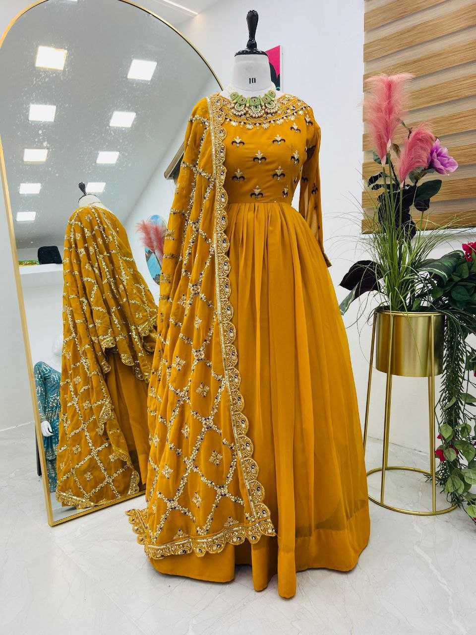 YNF FAUX GEORGETTE KESH158 10105 GOWNS WHOLESALE EMBROIDERY ANARKALI LONG GEORGETTE WORK DIWALI COLLECTIONS GOWNS MANUFACTURER