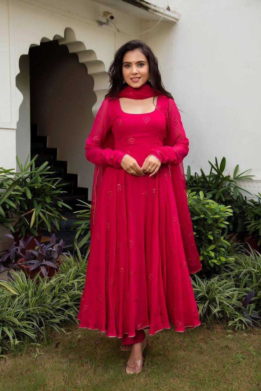 YNF GEORGETTE KESH211 LDY35 GOWNS WHOLESALE EMBROIDERY ANARKALI LONG GEORGETTE FULL SLEEVE PINK GOWNS MANUFACTURER