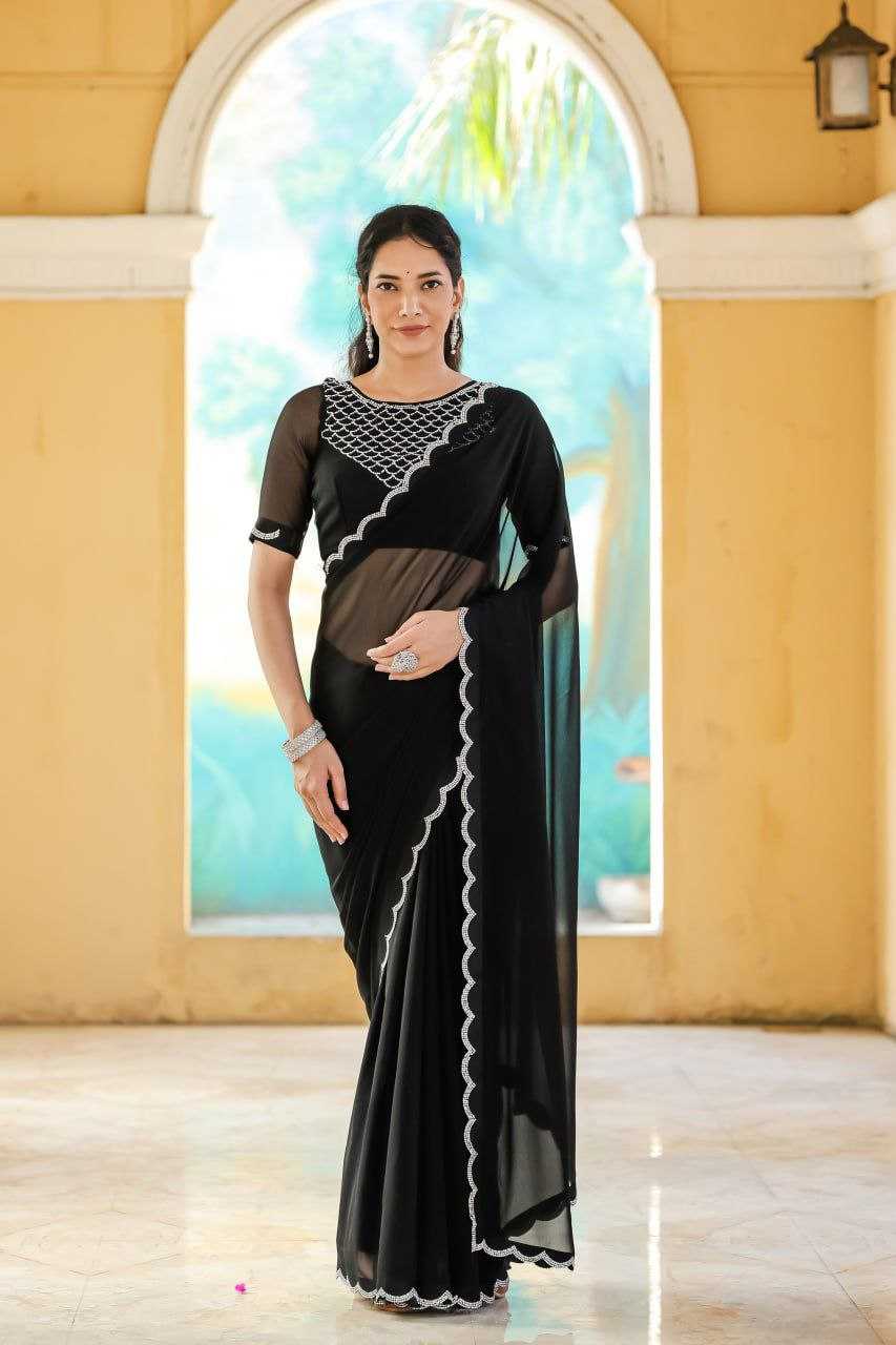 YNF GEORGETTE RIN201 RRD07 SAREES WHOLESALE PARTY WEAR GEORGETTE PLAIN SOLID CUTWORK BLACK SAREES MANUFACTURER