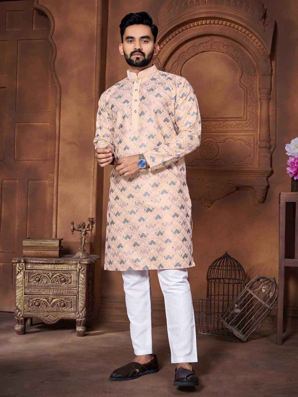 YNF ITALIAN SILK RIN111 MAHARAJA MENS WEAR WHOLESALE MENS KURTA PYJAMA SILK KURTA EMBROIDERED KURTA PYJAMA MANUFACTURER