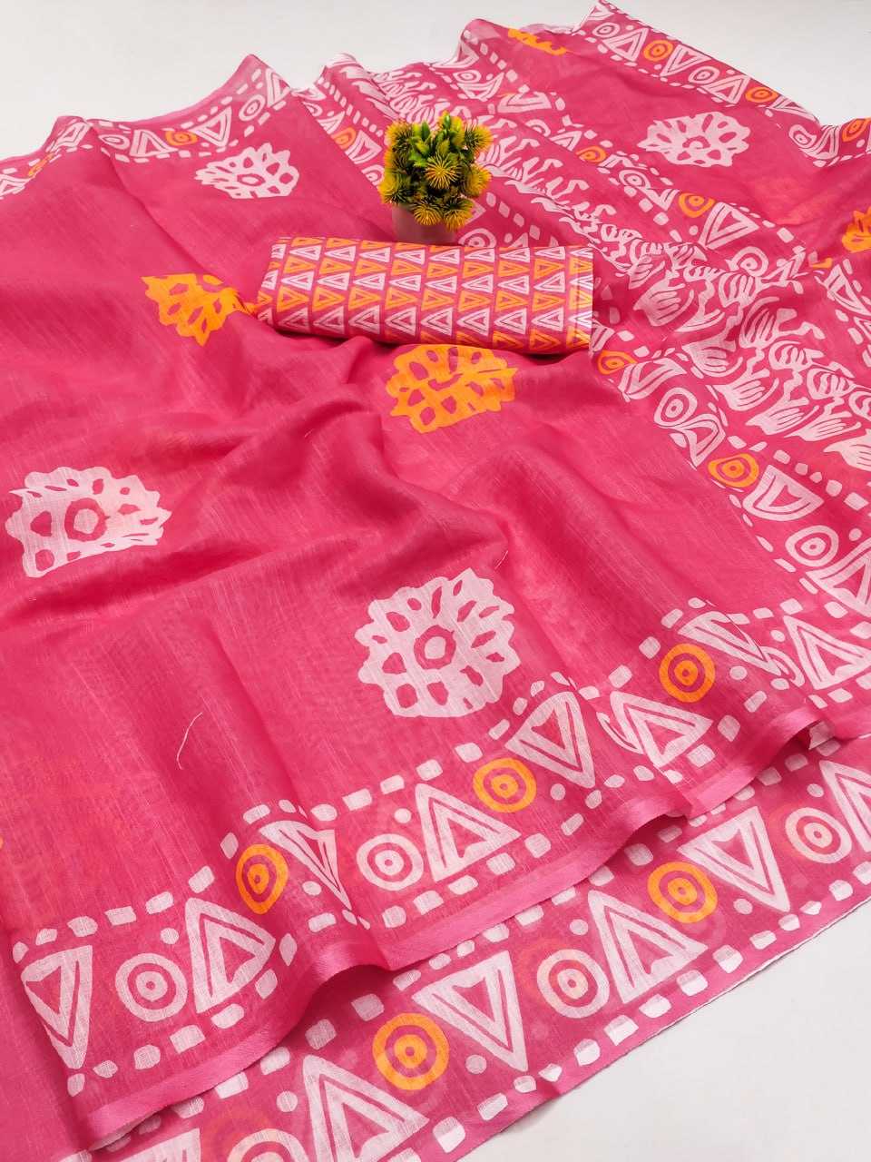 YNF LINEN RIN145 LAKSHMI SAREES WHOLESALE PRINTED LADIES BATIK SAREES MANUFACTURER