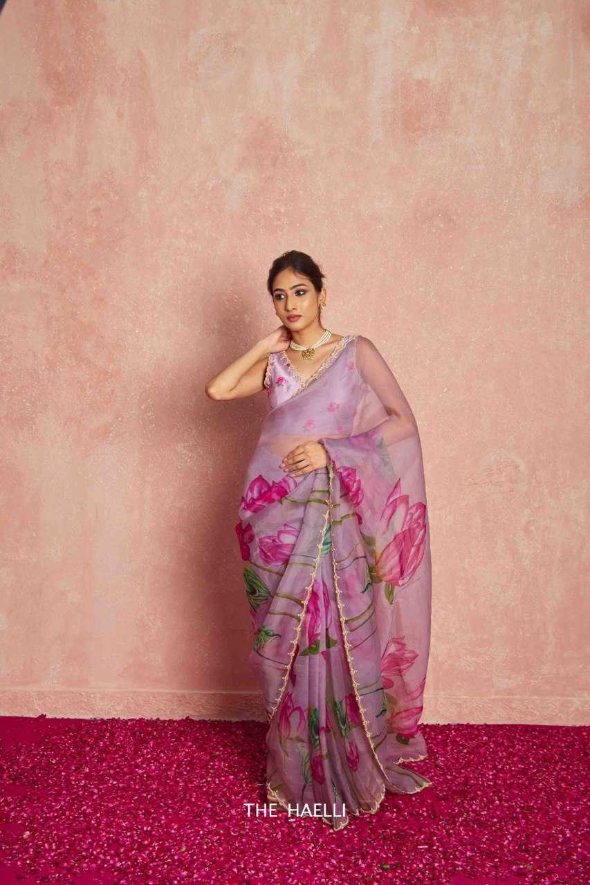 YNF ORGANZA KESH162 VRT87 SAREES WHOLESALE ORGANZA PRINTED HAND WORK CUTWORK PURPLE SAREES MANUFACTURER