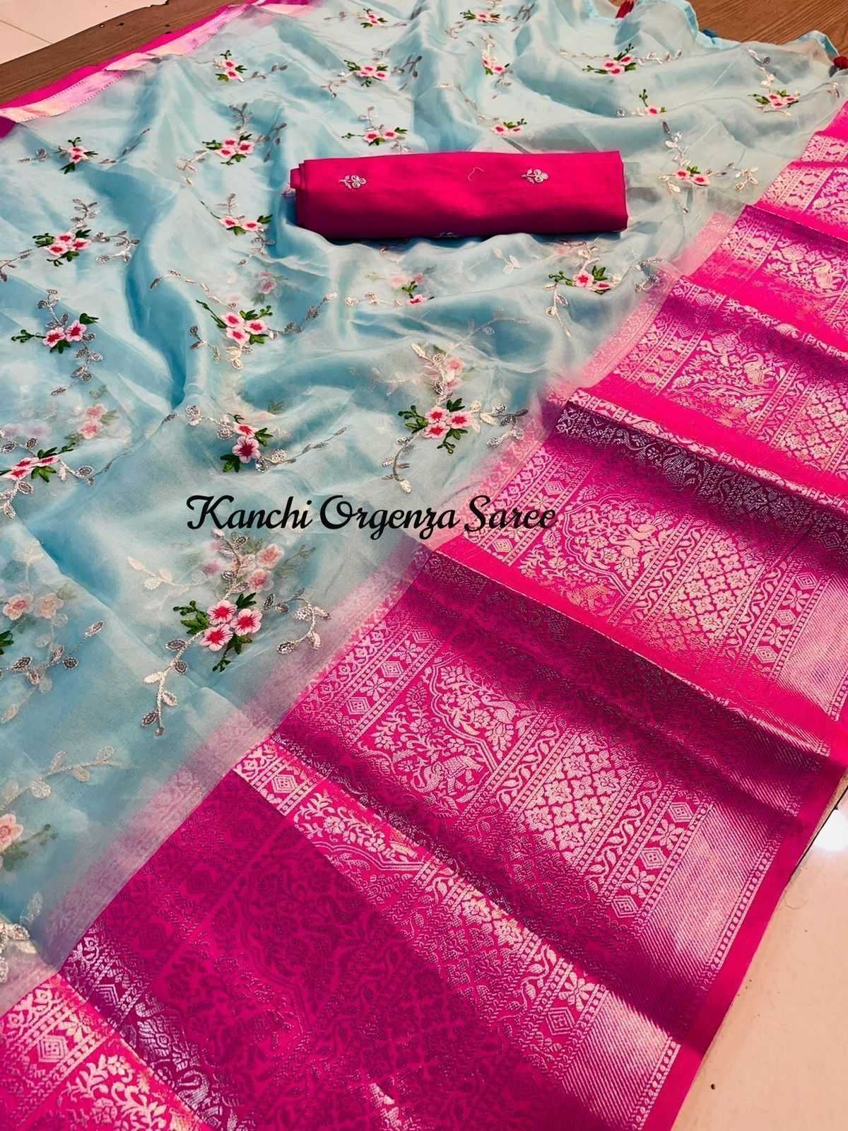 YNF ORGANZA KESH195 KRF19 SAREES WHOLESALE ORGANZA PRINTED KANCHIPURAM ZARI BORDER SAREES MANUFACTURER