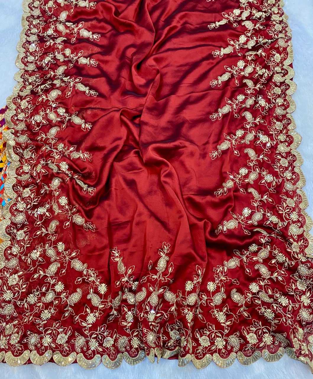 YNF SILK RIN164 RRS80 SAREES WHOLESALE SEQUENCE EMBROIDERED CUTWORK ZARI BORDER TEEJ KARWA CHAUTH SAREES MANUFACTURER