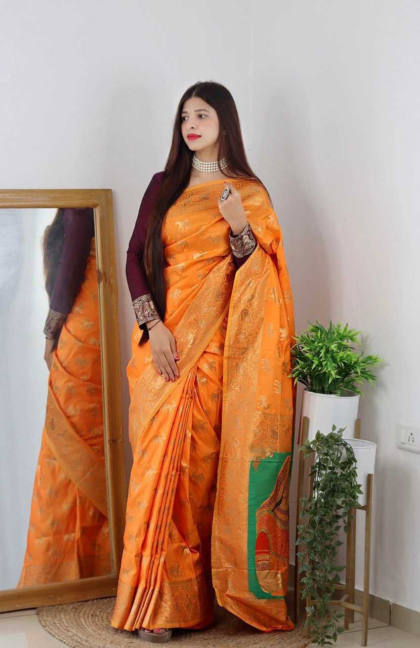 YNF ZARI SILK KESH162 VRT61 SILK SAREES WHOLESALE SOFT SILK TRADITIONAL SILK ZARI BORDER SILK FESTIVAL SILK PURE SILK SAREES WITH GOLD BORDER ORANGE SILK SAREES MANUFACTURER