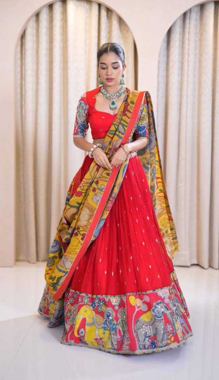 YNF CHENT CREP KESH119 455 LEHENGAS WHOLESALE KALAMKARI PRINTED LEHENGA WITH BLOUSE LEHENGA WITH DUPATTA MANUFACTURER