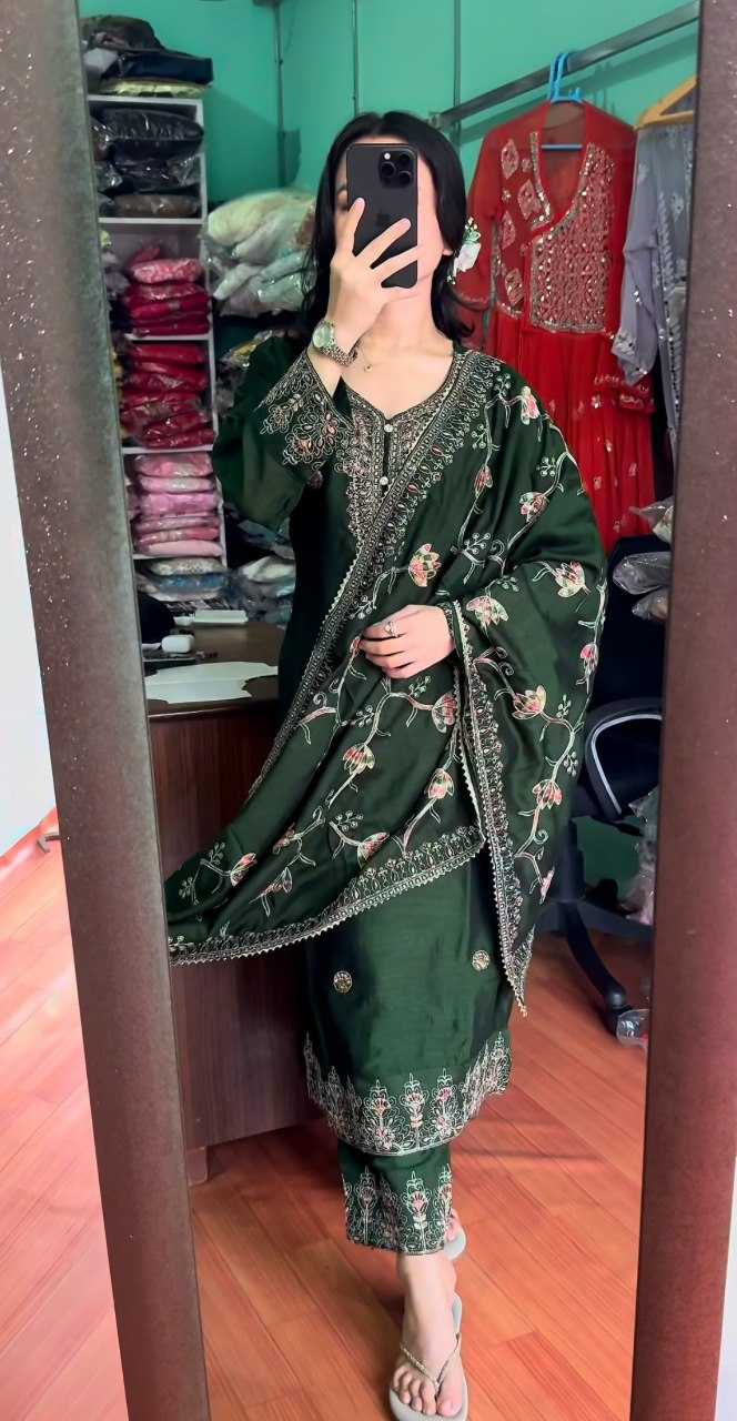 YNF CHINON KESH164 G71 SUITS & DRESSES WHOLESALE EMBROIDRY LONG KURTI GREEN SALWAR SUITS LADIES SILK MANUFACTURE - Deevit International