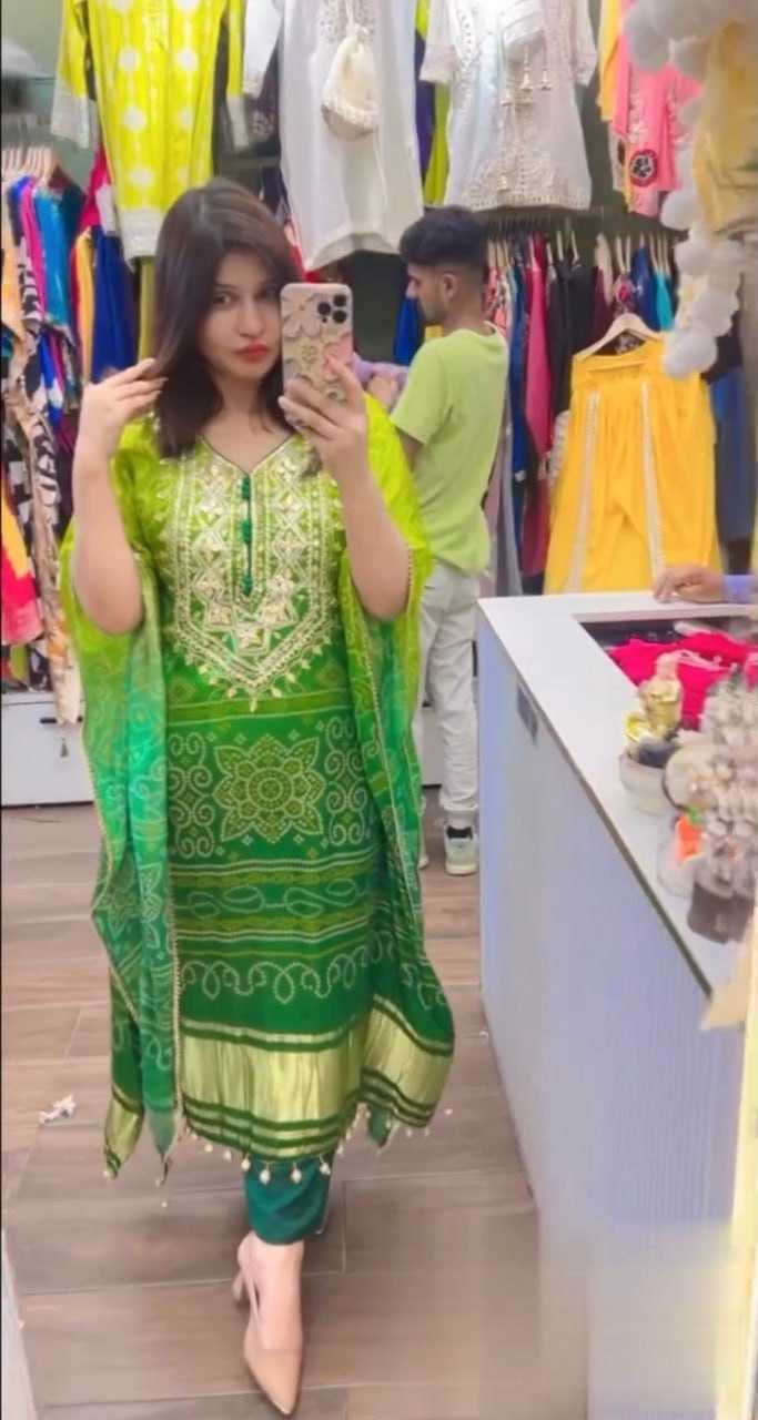 YNF CHINON SILK KESH159 1311 SUITS & DRESSES WHOLESALE EMBROIDERY LADIES SILK KAFTAN GREEN SALWAR SUITS MANUFACTURE - Deevit International