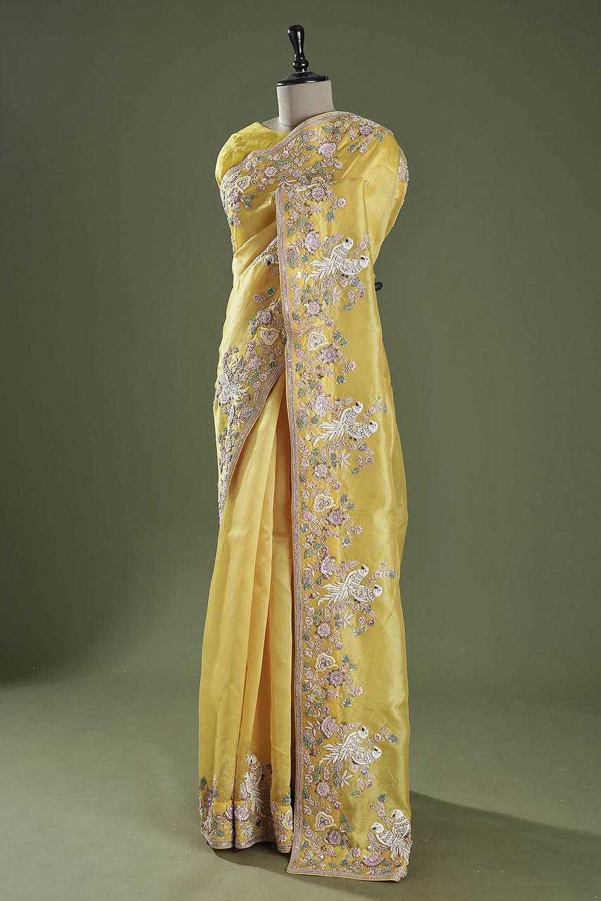 YNF CHINON SILK KESH188 9138 SAREES WHOLESALE SEQUENCE EMBROIDERED SILK YELLOW WEDDINGS SAREES MANUFACTURER