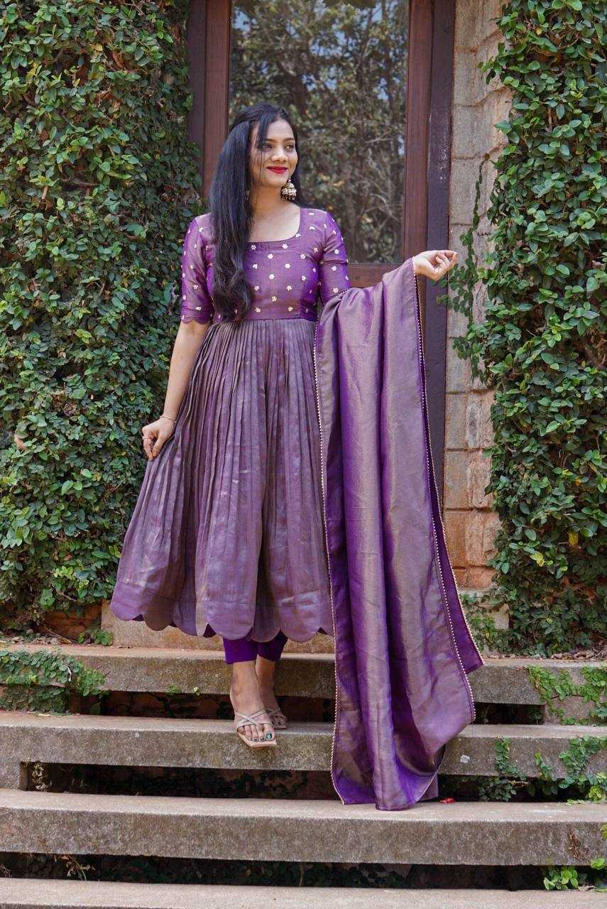 YNF CHINON SILK KESH232 983 GOWNS WHOLESALE FANCY ANARKALI SILK PURPLE GOWNS MANUFACTURER - Deevit International