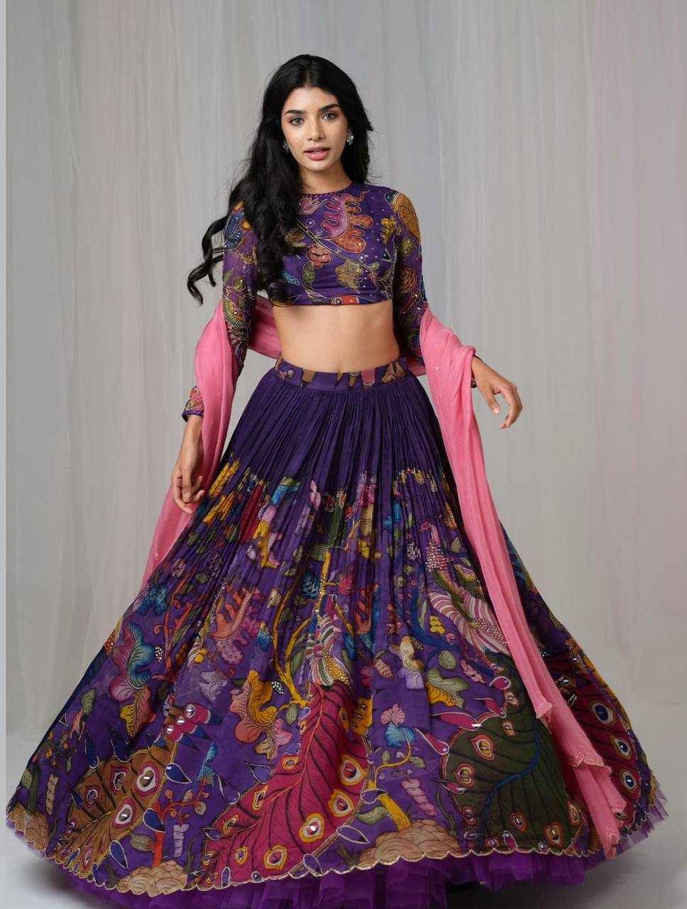 YNF COTTON KESH119 458 LEHENGAS WHOLESALE KALAMKARI PRINTED BLUE LEHENGAS MANUFACTURER - Deevit International