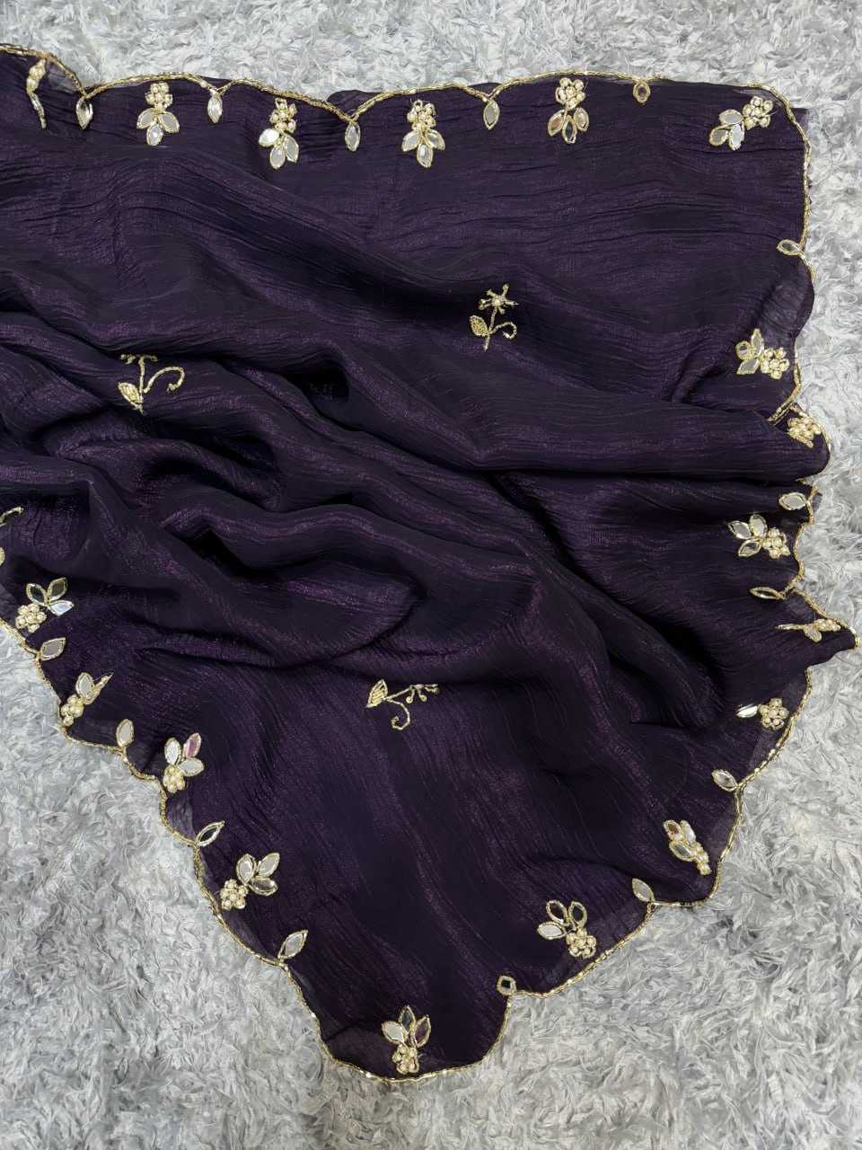 YNF CRUSH SILK RIN151 5388 SAREES WHOLESALE HAND WORK CUT WORK SILK PURPLE SAREES MANUFACTURER - Deevit International