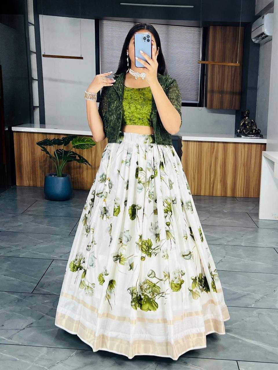 YNF DOLA SILK RIN119 6138 LEHENGAS WHOLESALE SILK PRINTED JACKET STULE WHITE LEHENGAS MANUFACTURER - Deevit International