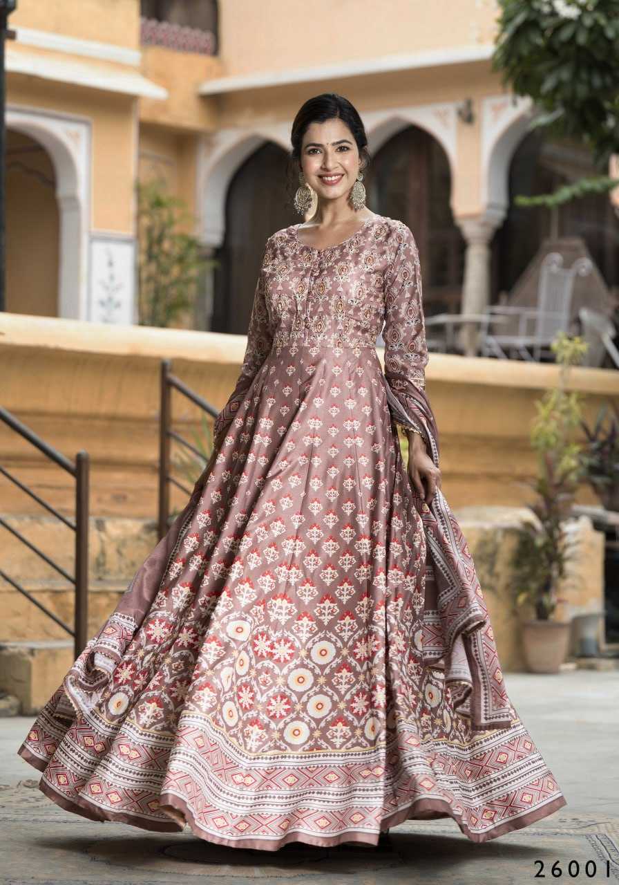 YNF DOLA SILK RIN131 SAMANTA GOWNS WHOLESALE PRINTED LONG SILK GOWNS MANUFACTURER - Deevit International