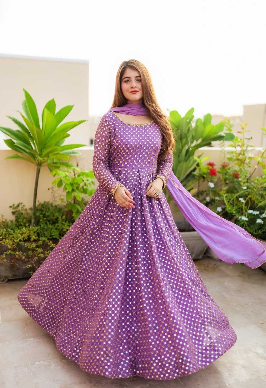 YNF FAUX GEORGETTE KESH164 G67 GOWNS WHOLESALE EMBROIDERED WEDDING LONG GEORGETTE PURPLE GOWNS MANUFACTURER - Deevit International