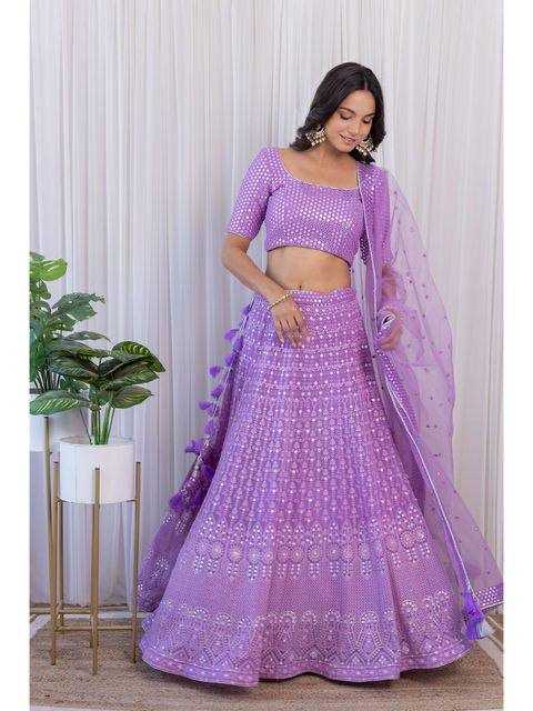 YNF FAUX GEORGETTE KESH164 L09 LEHENGAS WHOLESALE DESIGENR GEORGETTE WEDDING SEQUINS PURPLE LEHENGAS MANUFACTURER - Deevit International