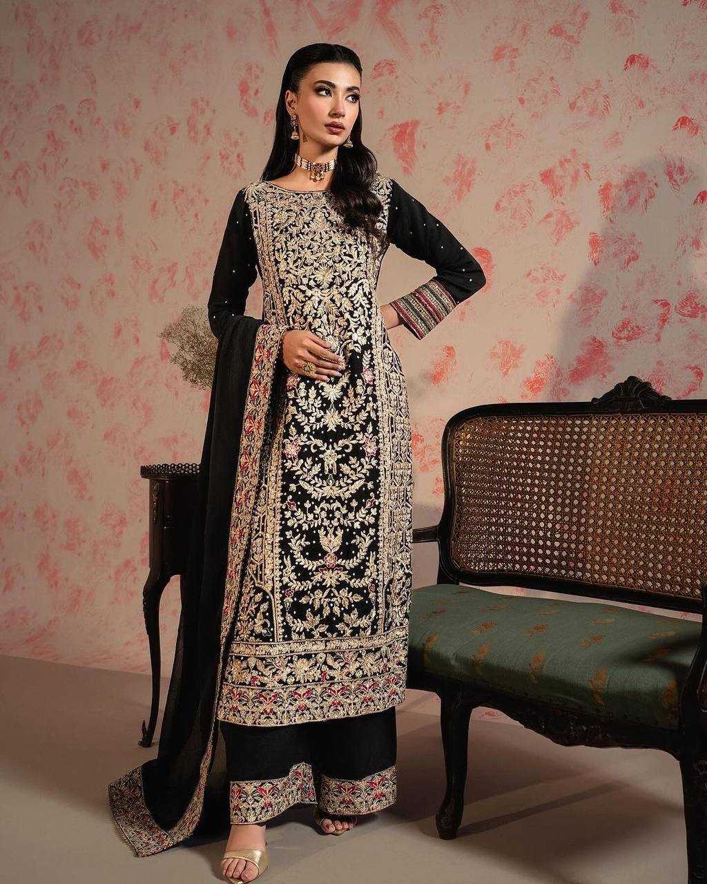 YNF FAUX GEORGETTE KESH228 570 SUITS & DRESSES WHOLESALE GEORGETTE EMBROIDERY LONG KURTI BLACK SUITS MANUFACTURE - Deevit International