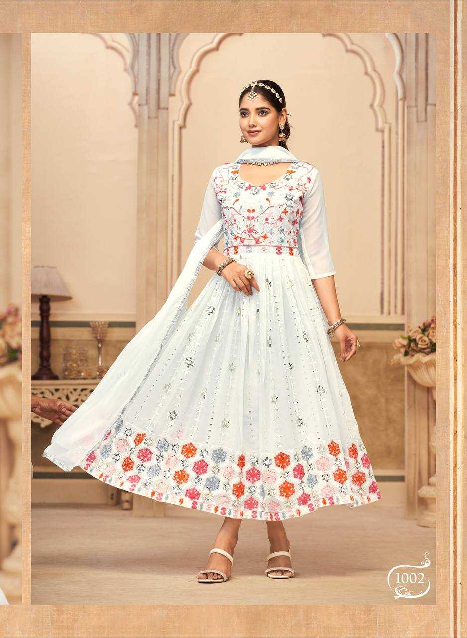 YNF FAUX GEORGETTE RIN131 RANG RASIYA GOWNS WHOLESALE GEORGETTE EMBROIDERY ANARAKLI WHITE GOWNS MANUFACTURER - Deevit International