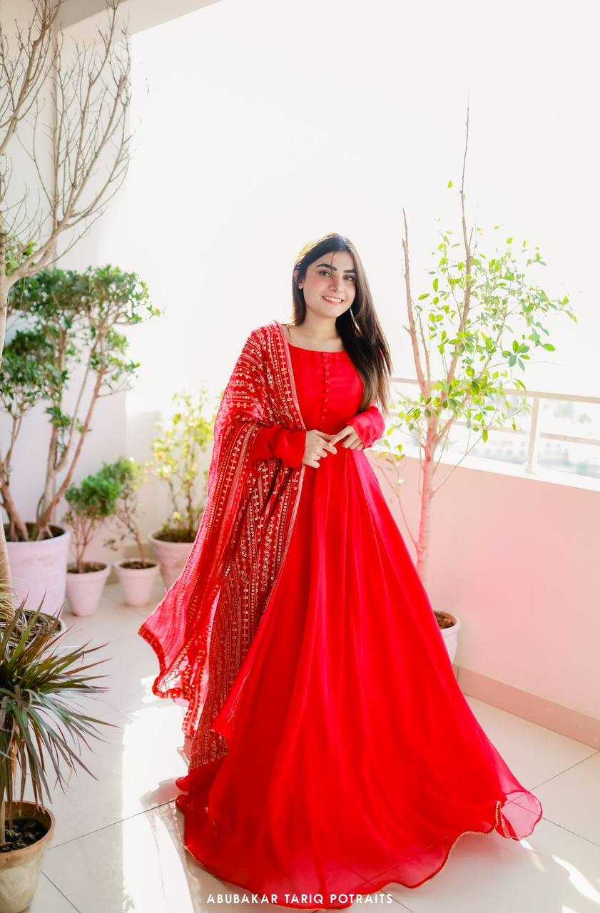 YNF GEORGETTE KESH232 921 GOWNS WHOLESALE LONG GEORGETTE RED GOWNS MANUFACTURER - Deevit International