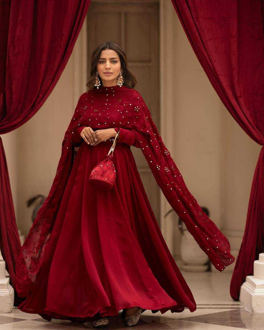 YNF GEORGETTE KESH232 923 GOWNS WHOLESALE LONG GEORGETTE WEDDING MAROON GOWNS MANUFACTURER - Deevit International