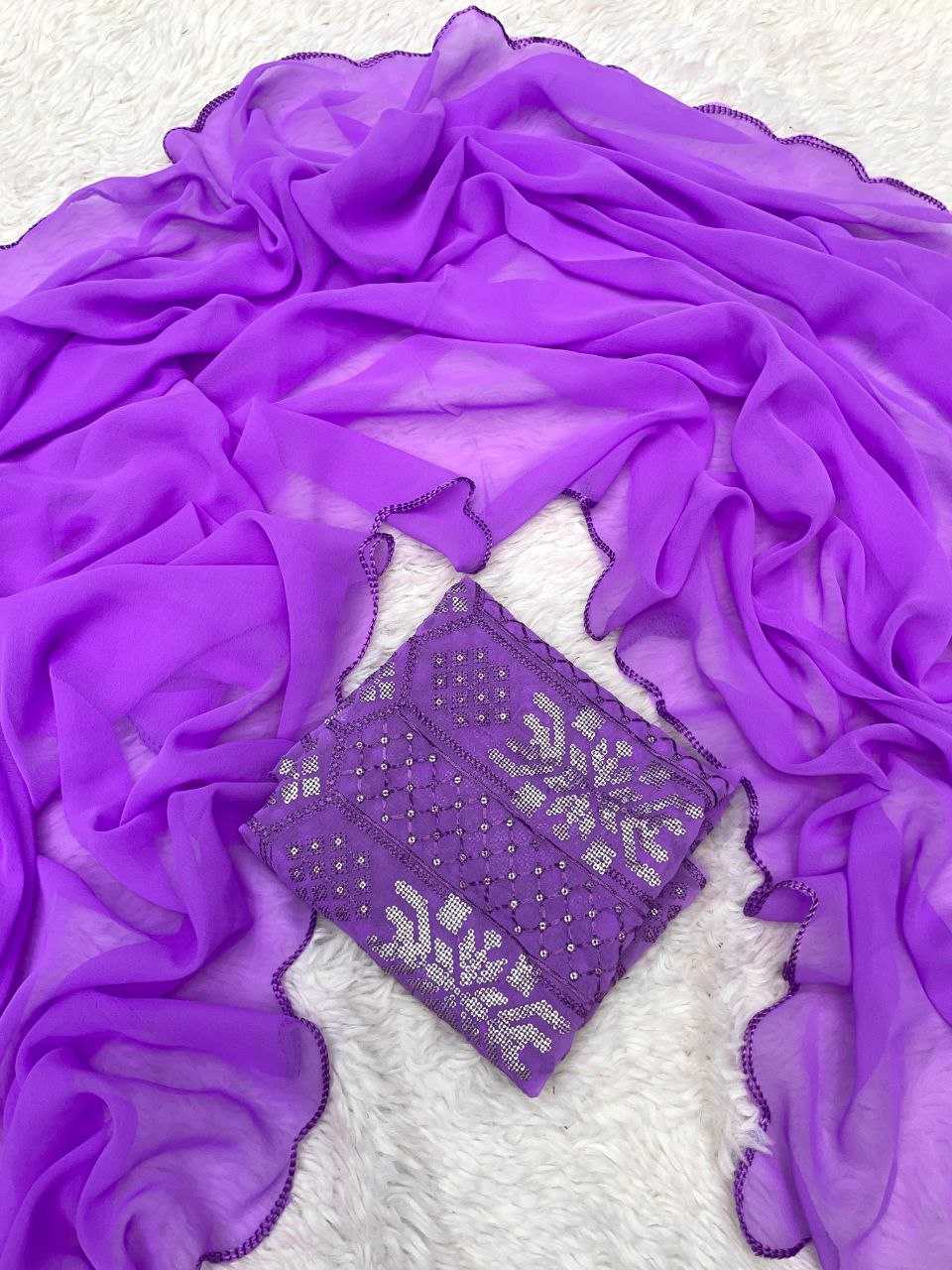 YNF GEORGETTE RIN143 438 SAREES WHOLESALE GEORGETTE CUTWORK PURPLE SAREES MANUFACTURER