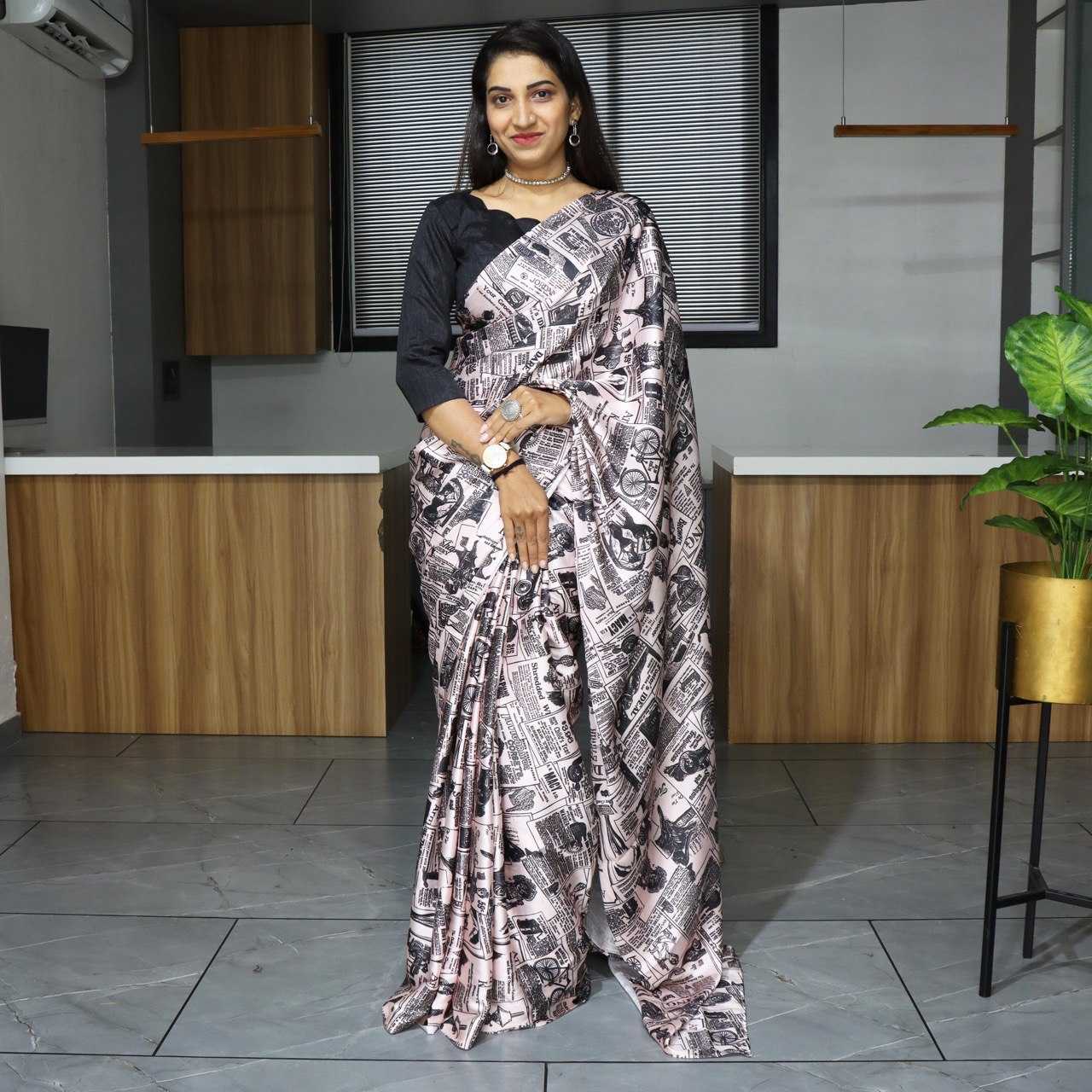 YNF JAPAN SARTIN RIN119 Japan SAREES WHOLESALE PRINTED LADIES SATIN SAREES MANUFACTURER - Deevit International