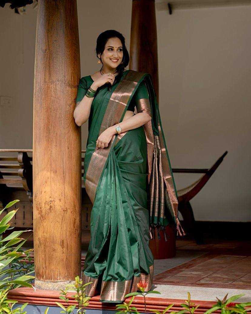 YNF LICHI SILK RIN179 768 SAREES WHOLESALE LADIES SILK GREEN ZARI BORDER SAREES MANUFACTURER - Deevit International