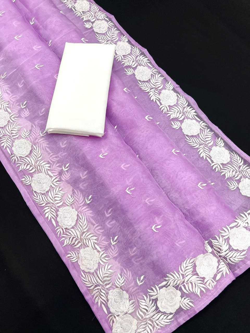 YNF ORGANZA RIN202 524 SAREES WHOLESALE ORGANZA FANCY WORK CHIKAN SAREES MANUFACTURER