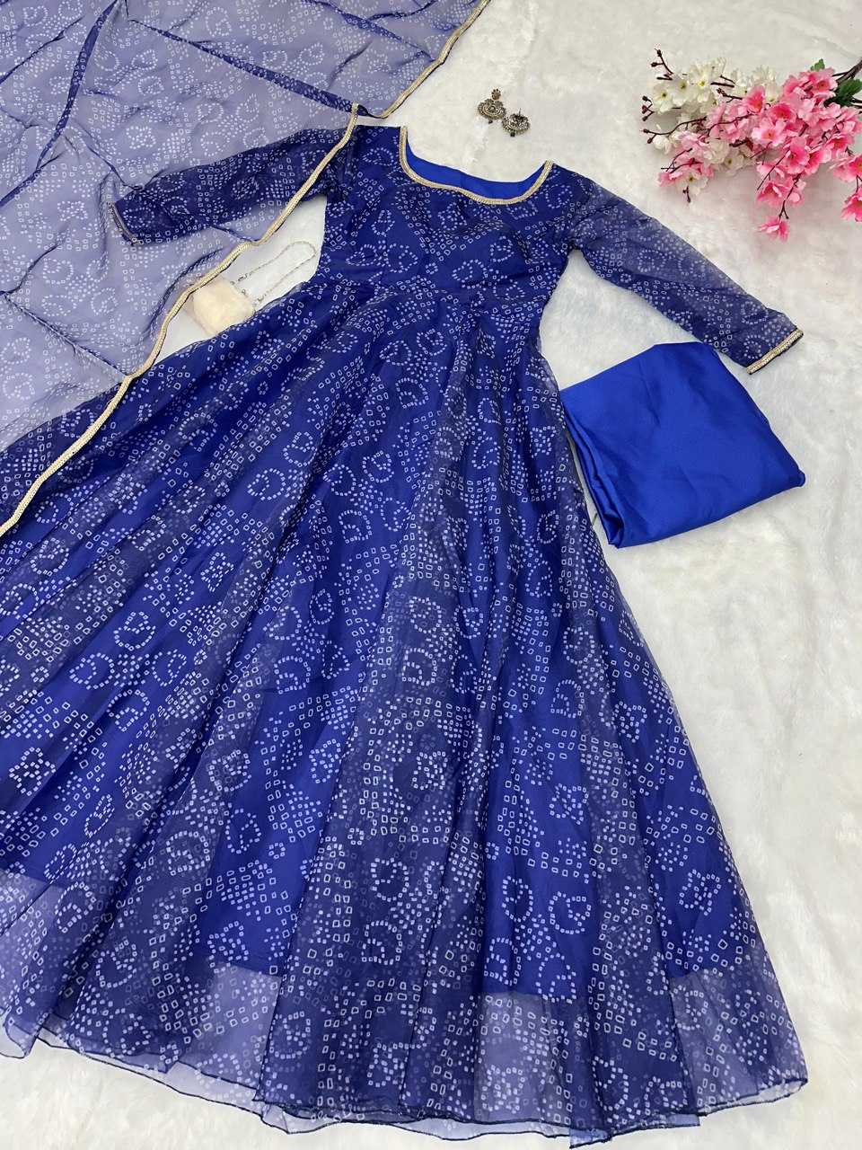 YNF ORHANZA SILK KESH154 155 GOWNS WHOLESALE PRINTED FANCY BLUE LONG GOWNS MANUFACTURER - Deevit International