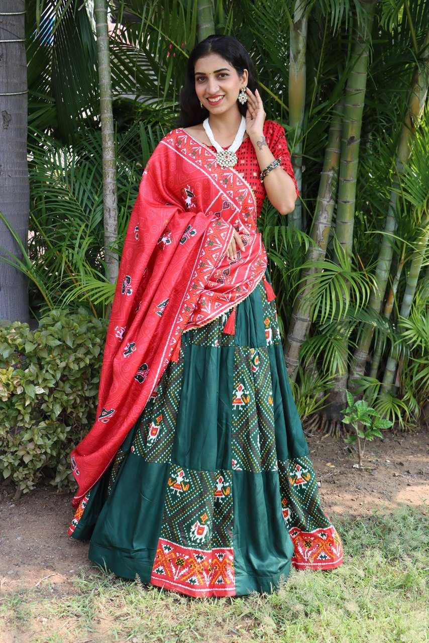 YNF RAYON RIN119 8154 LEHENGAS WHOLESALE PRINTED GREEN SILK LEHENGA WITH BLOUSE PURPLE LEHENGAS MANUFACTURER