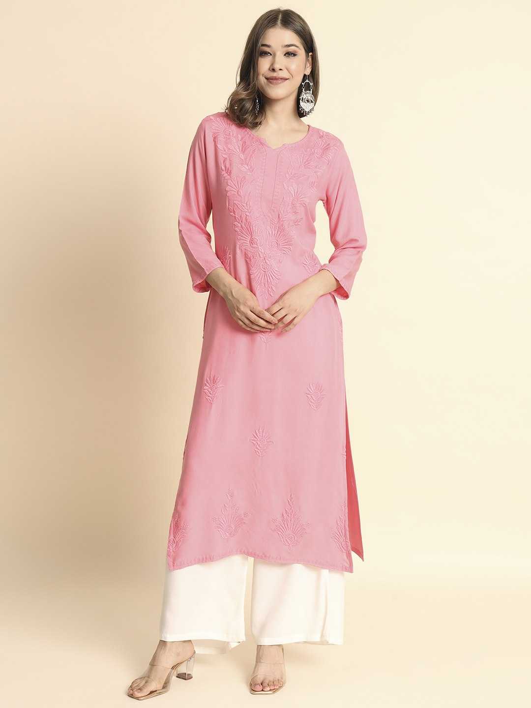 YNF RAYON RIN188 Adipurush KURTIS WHOLESALE LONG RAYON CHIKANKARI KURTIS MANUFACTURER - Deevit International