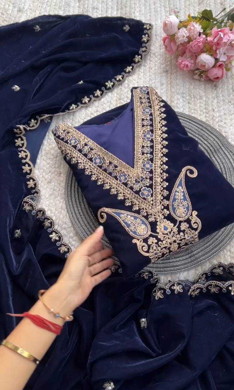 YNF VELVET KESH147 230 SUITS & DRESSES WHOLESALE EMBROIDERY VELVET BLUE SALWAR LONG KURTI SUITS MANUFACTURE