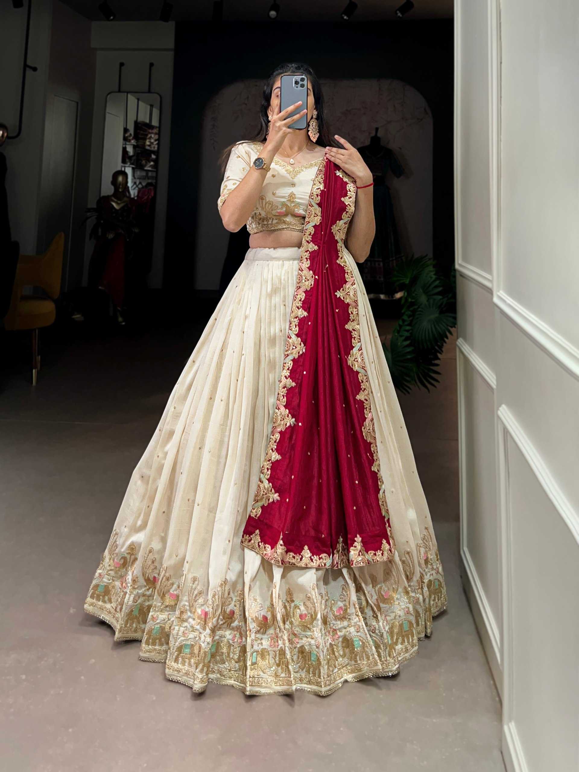 YNF VICHITA SILK KESH134 1411 LEHENGAS WHOLESALE SILK EMBROIDERED WHITE WEDDING LEHENGAS MANUFACTURER - Deevit International