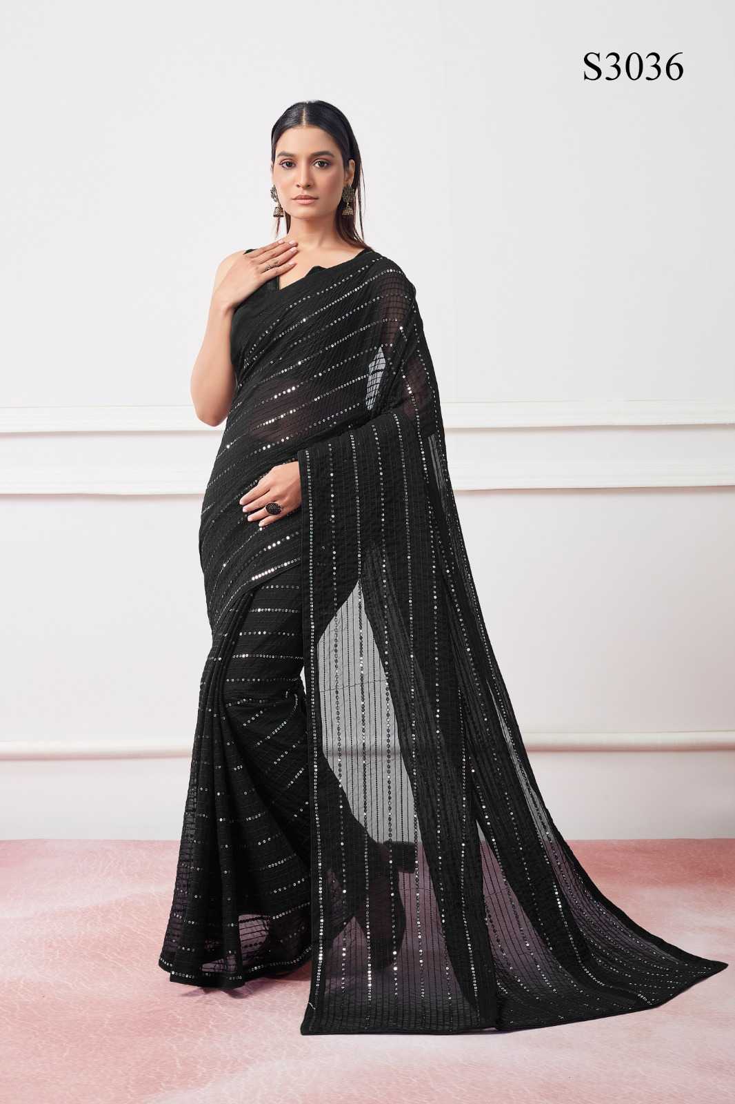 YNF ATTACHEAD KESH236 VANDINI S3036 SAREES WHOLESALE PARTY WEAR SEQUENCE EMBROIDERED SAREES EMBROIDERY SEQUENCE MANUFACTURER - Deevit International