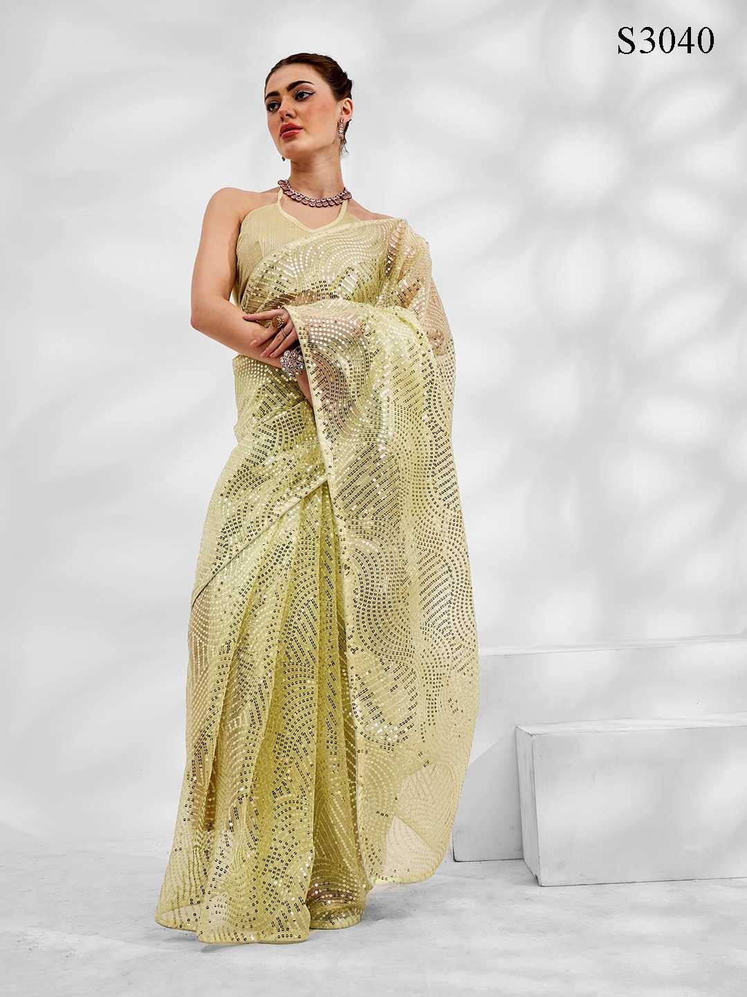 YNF ATTACHEAD KESH236 VANDINI S3040 SAREES WHOLESALE PARTY WEAR SEQUENCE EMBROIDERED SAREES EMBROIDERY SEQUENCE MANUFACTURER - Deevit International