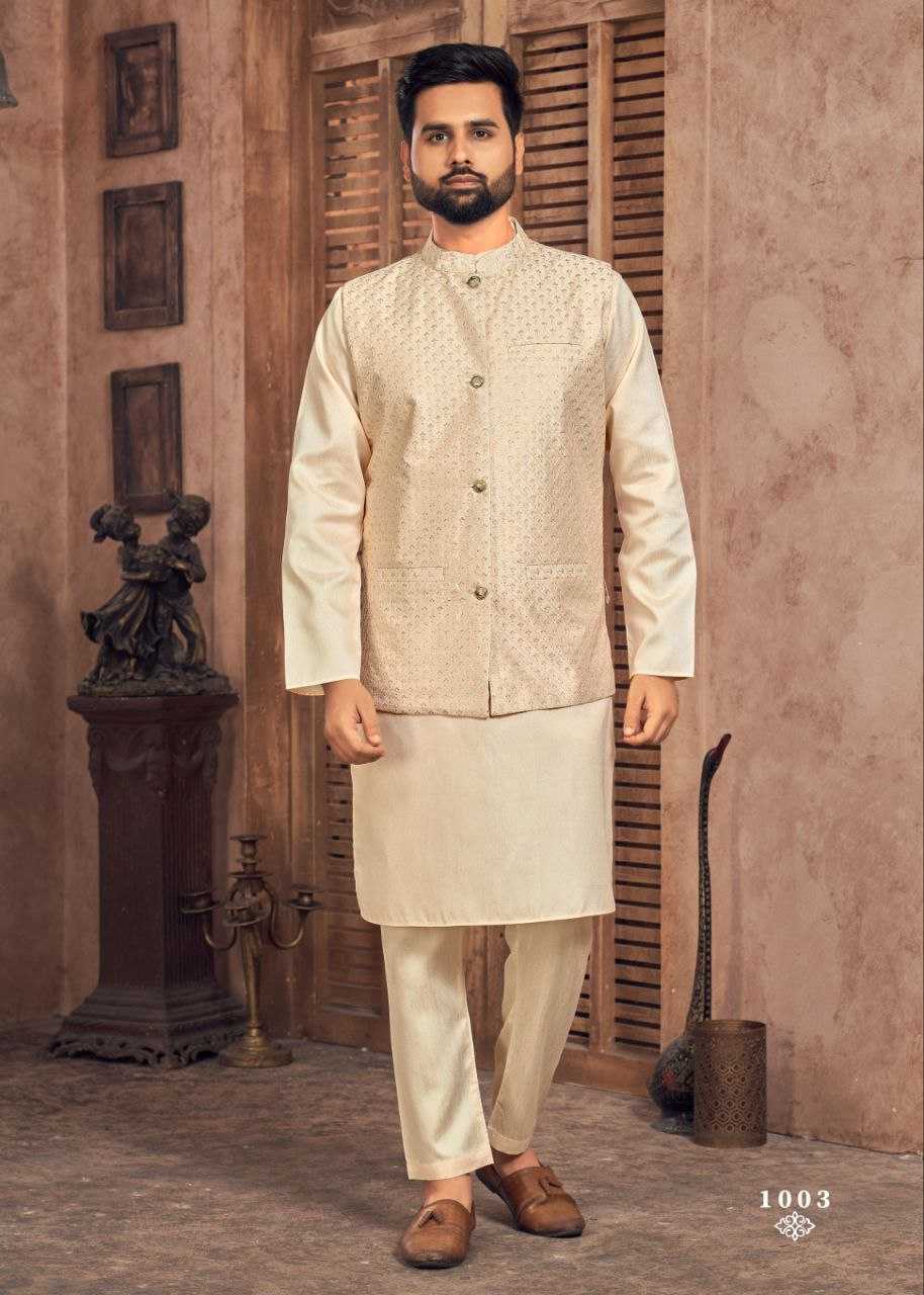 YNF BANGLORI SILK KESH246 MANYAVAR V-2 WHOLESALE MENS WEAR PATHANI SUIT SILK KURTA MANUFACTURER - Deevit International