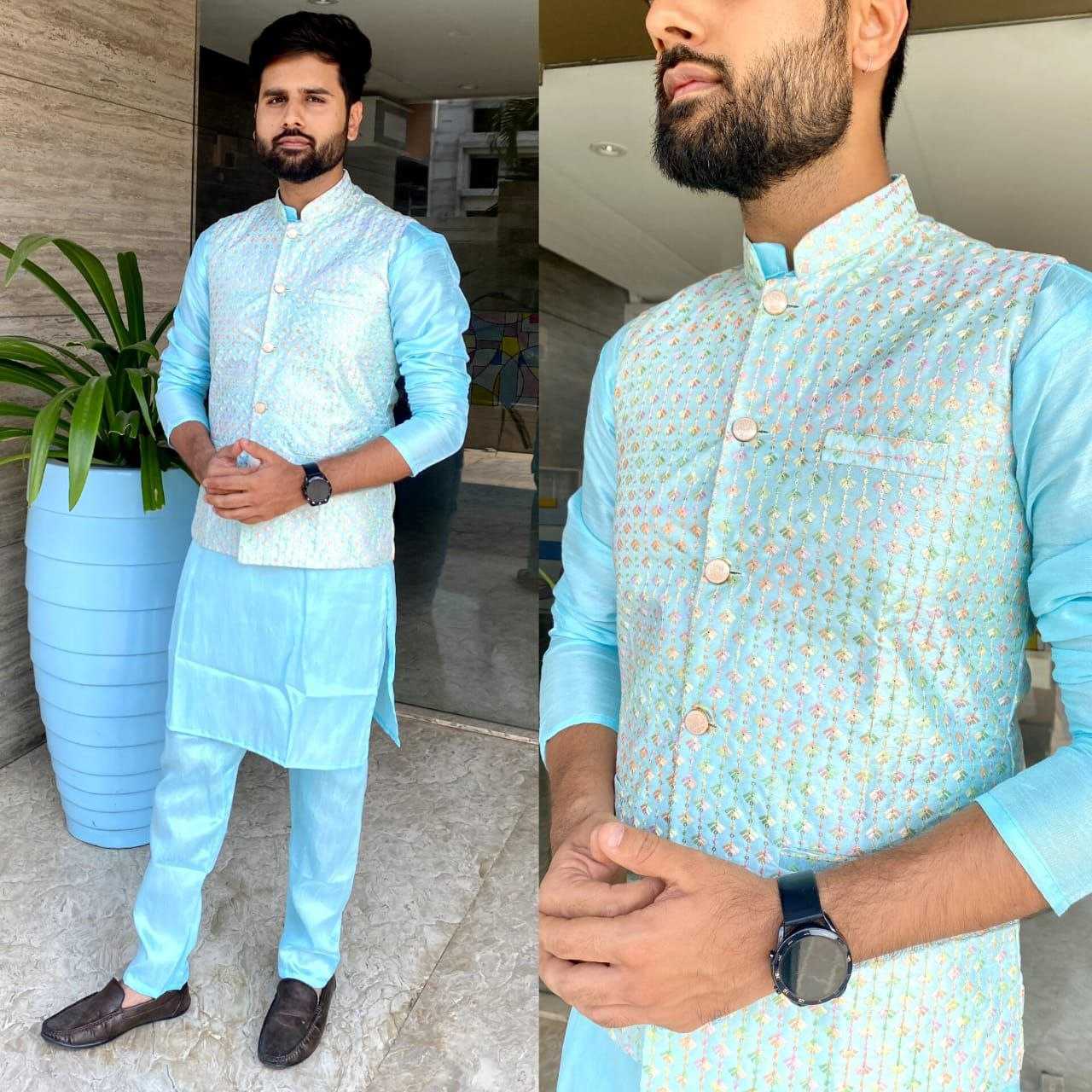 YNF BANGLORI SILK KESH246 MANYAVAR V-3 WHOLESALE MENS WEAR PATHANI SUIT SILK KURTA MANUFACTURER - Deevit International