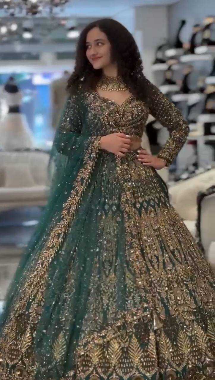 YNF BUTTERFIY NET RIN108 1693 LEHENGAS WHOLESALE WEDDING EMBROIDERED NET DESIGNER LEHENGAS MANUFACTURER - Deevit International