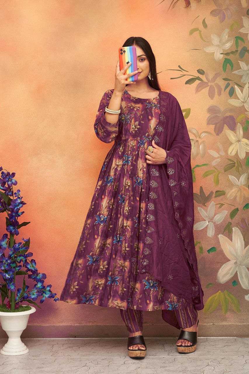 YNF CHANDER SILK KESH246 KANGANA SUITS & DRESSES WHOLESALE PRINTED ANARKALI CHANDERI SUITS MANUFACTURE - Deevit International